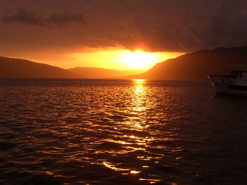 Sunset over Water — Orange, Dramatic, Photograph, Boat