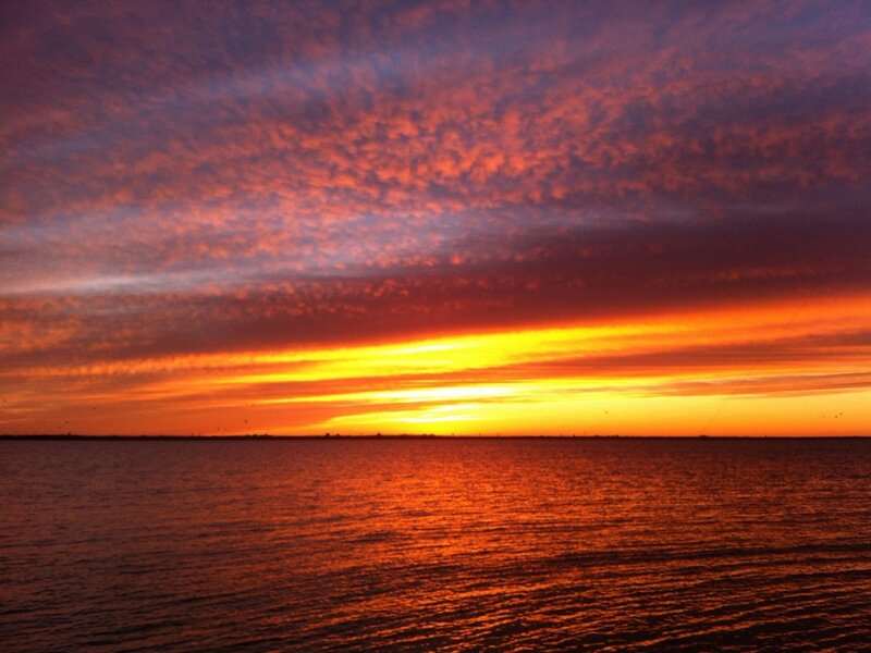 Sunset over Water — Orange, Dramatic, Photograph, Clouds, Horizon