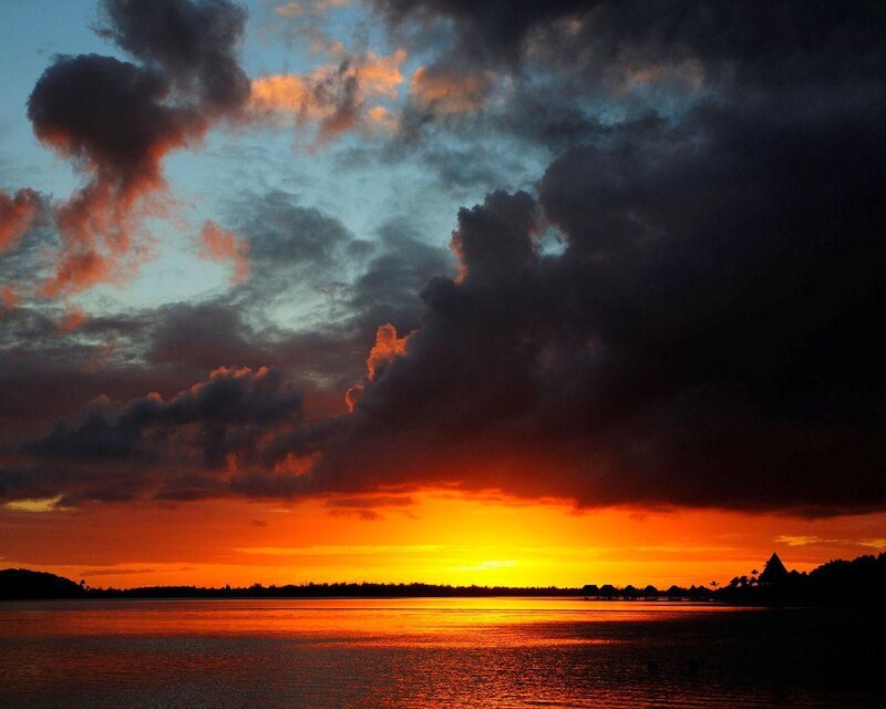 Sunset over Water — Orange, Dramatic, Photograph, Clouds, Sky
