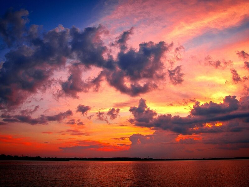 Sunset over Water — Orange, Dramatic, Photograph, Clouds