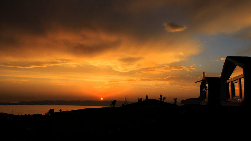 Sunset over Water — Orange, Dramatic, Photograph, House