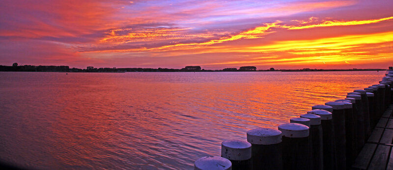 Sunset over Water — Orange, Dramatic, Photograph, Pier