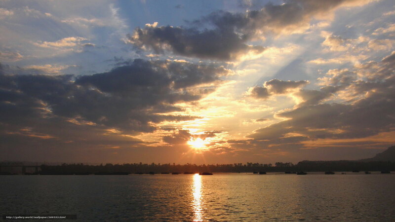 Sunset over Water — Orange, Dramatic, Photograph, Sun, Clouds, Trees