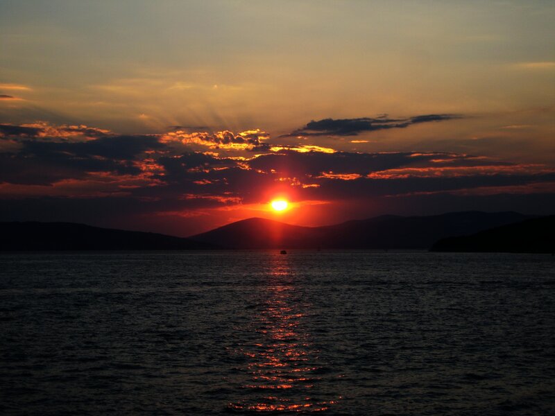 Sunset over Water — Orange, Dramatic, Photograph, Sun