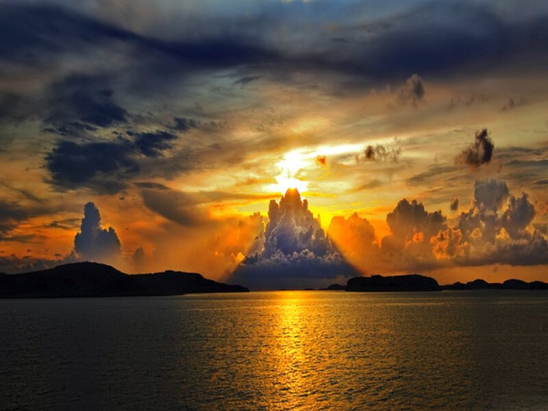 Sunset over Water — Orange, Dramatic, Photograph
