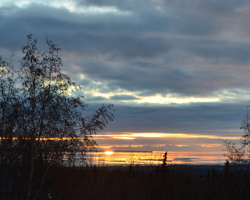 Sunset over Water — Orange, Dramatic, Photograph, Trees, Clouds