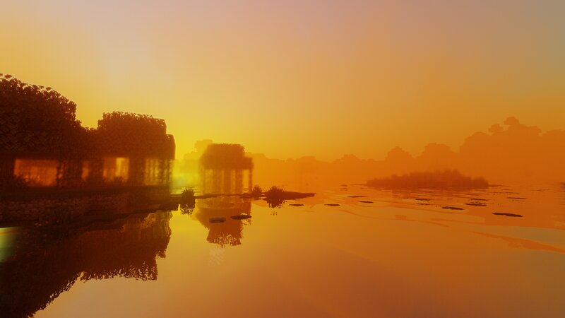 Sunset over Water — Orange, Serene, 3d Render, Trees