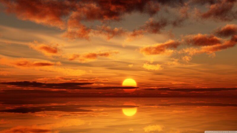 Sunset over Water — Orange, Serene, Digital Art, Sun