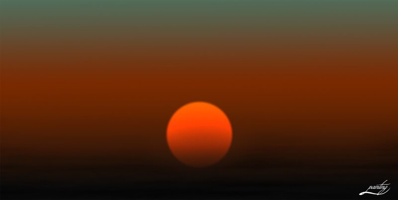Sunset over Water — Orange, Serene, Painting