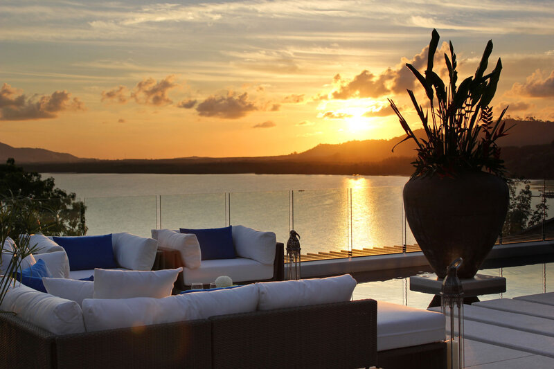 Sunset over Water — Orange, Serene, Photograph, Couches