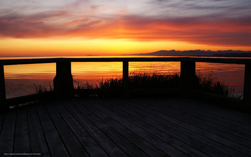 Sunset over Water — Orange, Serene, Photograph, Deck