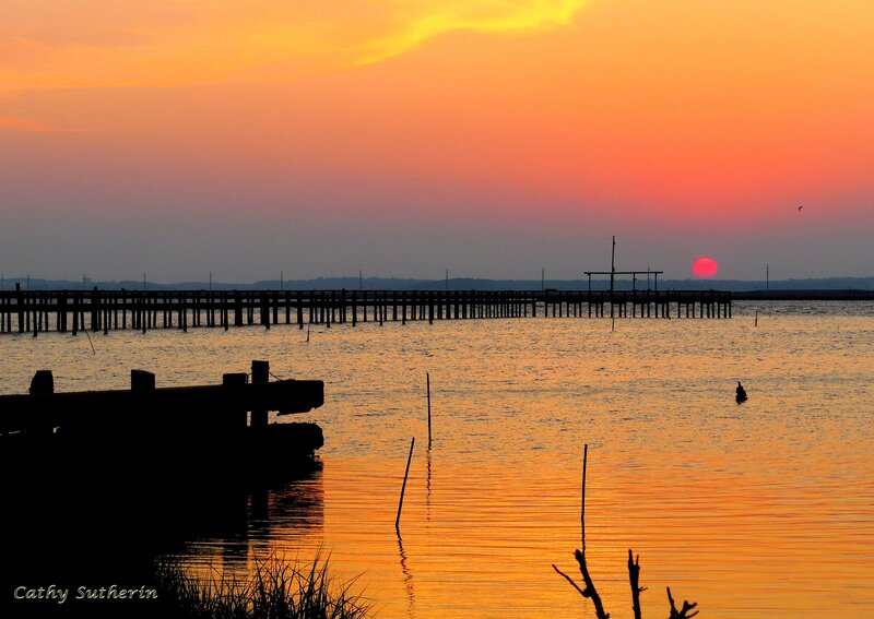 Sunset over Water — Orange, Serene, Photograph, Dock, Sun