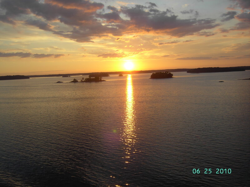 Sunset over Water — Orange, Serene, Photograph, Islands