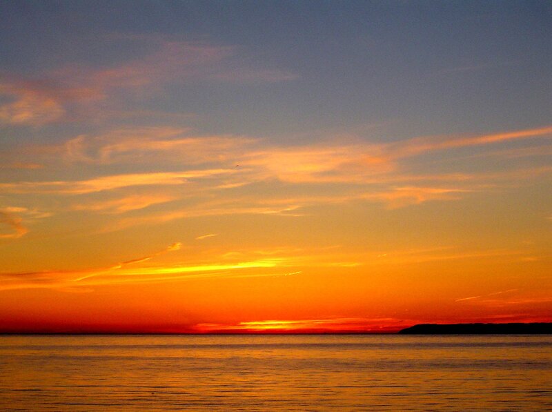 Sunset over Water — Orange, Serene, Photograph, Sky, Clouds