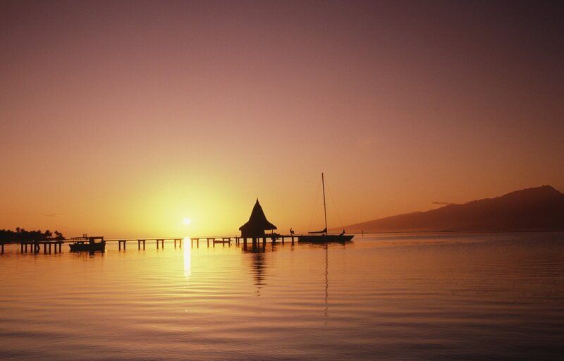Sunset over Water — Orange, Serene, Photograph, Sun, Dock