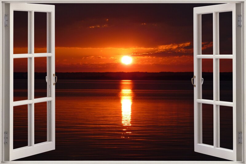 Sunset over Water — Orange, Serene, Photograph, Window