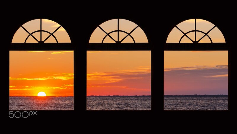 Sunset over Water — Orange, Serene, Photograph, Windows