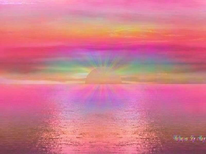 Sunset over Water — Pink, Serene, Digital Art, Sun