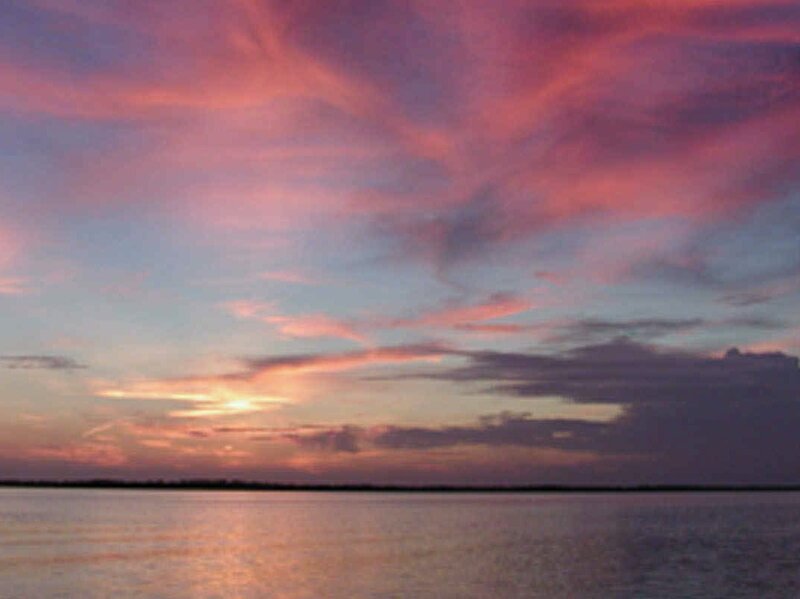Sunset over Water — Pink, Serene, Photograph, Sky, Clouds