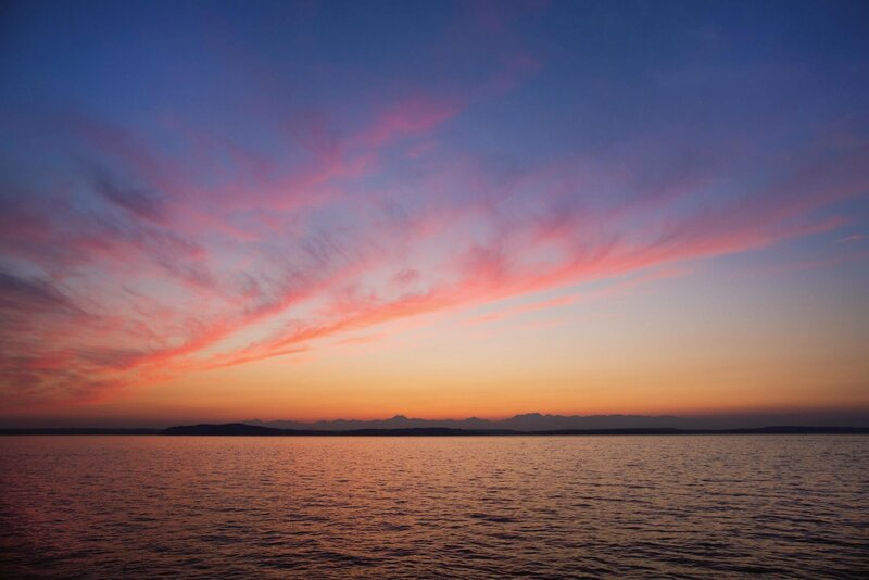 Sunset over Water — Pink, Serene, Photograph, Sky
