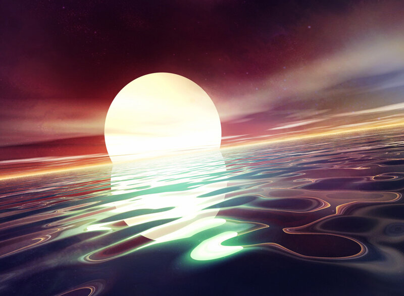 Sunset over Water — Purple, Dramatic, Digital Art, Sun