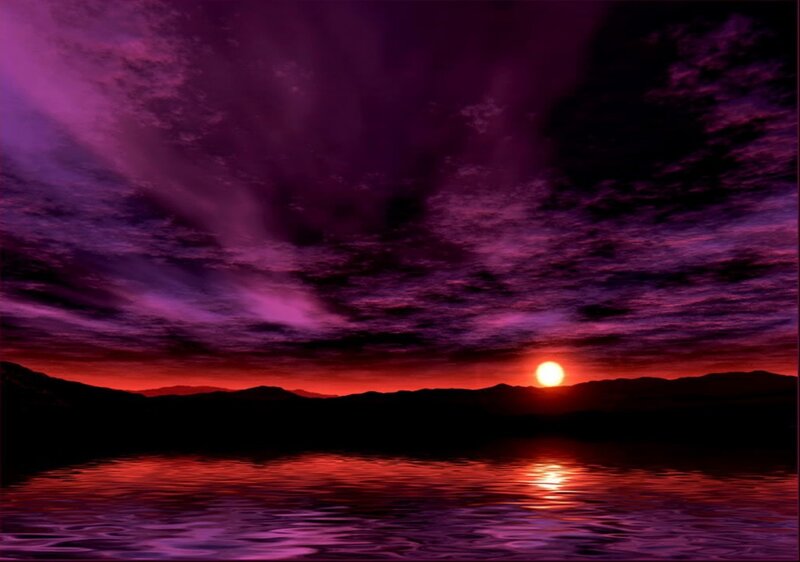 Sunset over Water — Purple, Dramatic, Digital Art