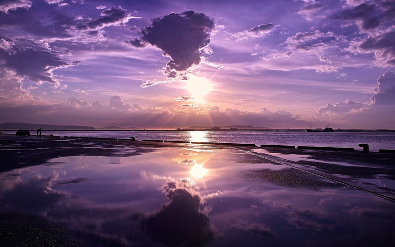 Sunset over Water — Purple, Dramatic, Photograph, Clouds, Sea