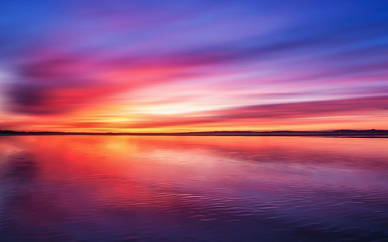 Sunset over Water — Purple, Dramatic, Photograph, Sky, Horizon