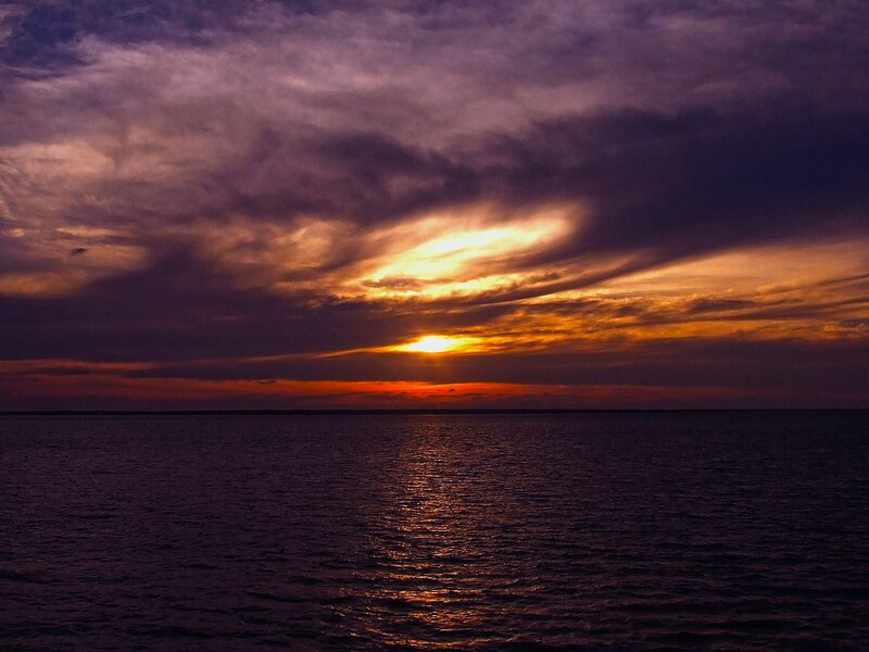 Sunset over Water — Purple, Dramatic, Photograph, Sun, Clouds, Ocean