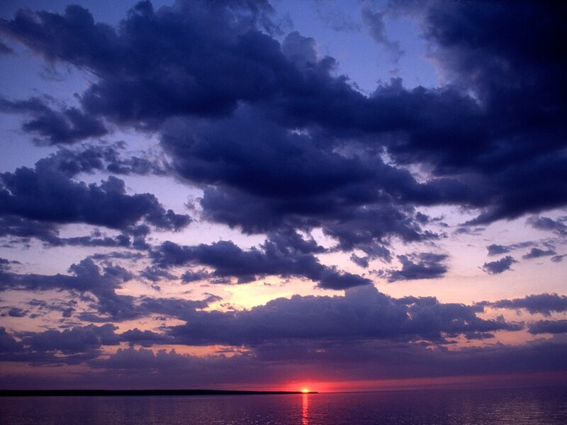 Sunset over Water — Purple, Dramatic, Photograph, Sun, Clouds