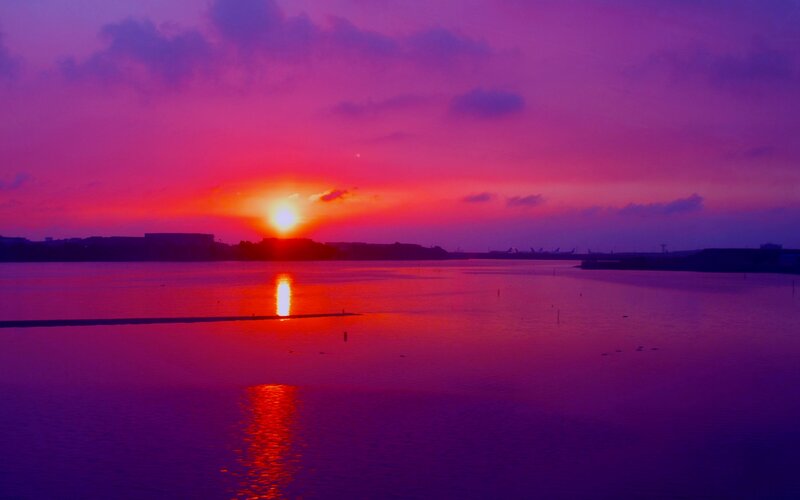 Sunset over Water — Purple, Dramatic, Photograph, Sun, Sky