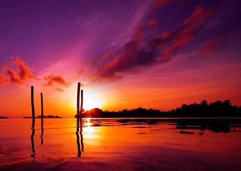Sunset over Water — Purple, Dramatic, Photograph, Sun