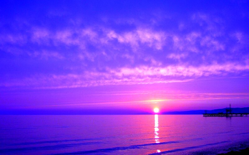Sunset over Water — Purple, Serene, Photograph, Sun