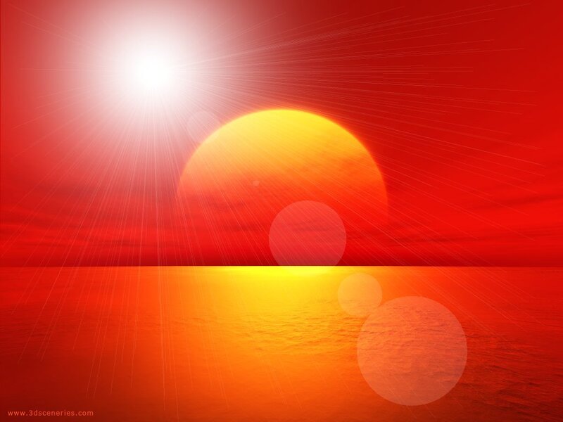 Sunset over Water — Red, Dramatic, Digital Art, Sun, Sky