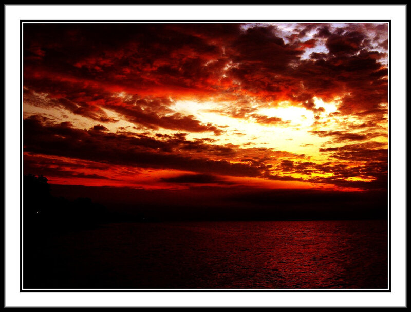 Sunset over Water — Red, Dramatic, Photograph, Clouds, Sky