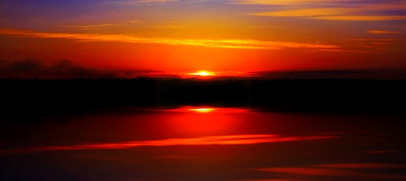 Sunset over Water — Red, Dramatic, Photograph, Sun