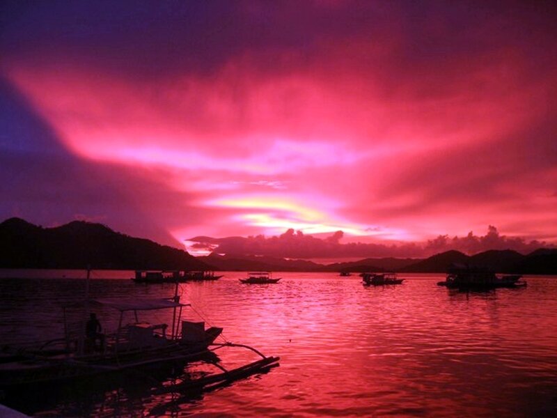 Sunset over Water — Red, Dramatic, Photograph