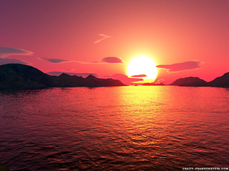 Sunset over Water — Red, Serene, 3d Render