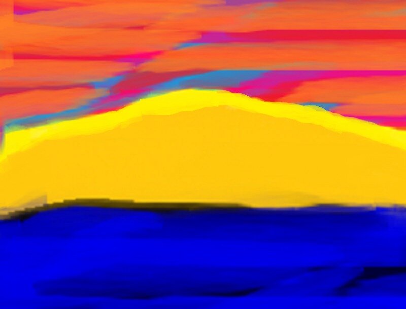 Sunset over Water — Yellow, Dramatic, Digital Art