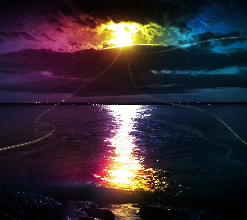 Sunset over Water — Yellow, Dramatic, Night