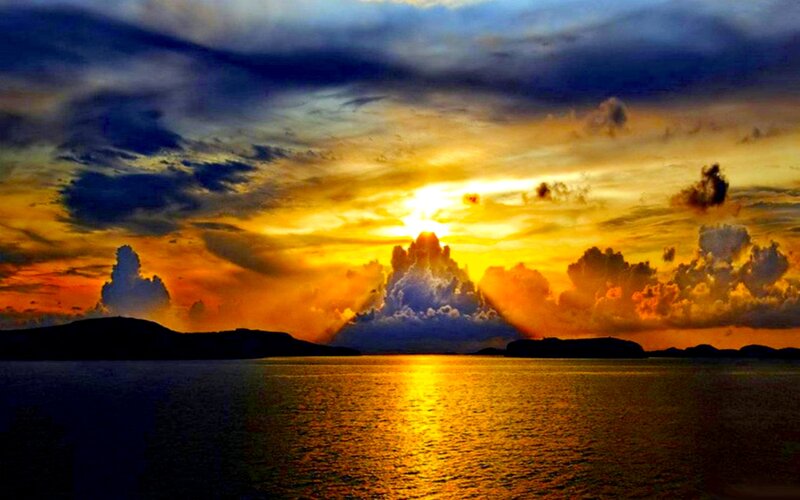 Sunset over Water — Yellow, Dramatic, Photograph, Clouds