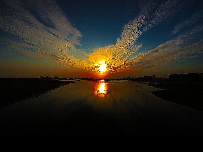 Sunset over Water — Yellow, Dramatic, Photograph, Sky