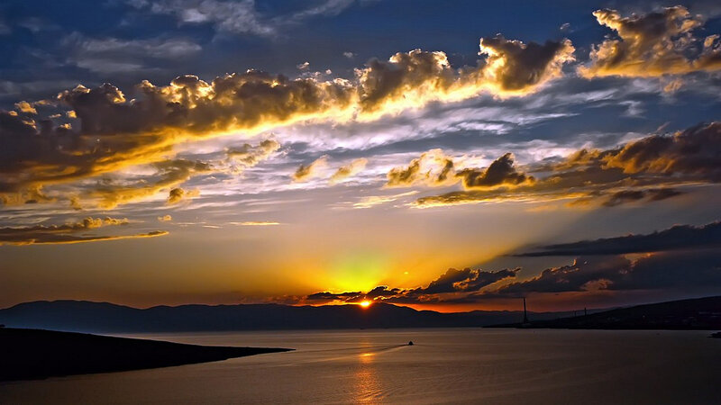 Sunset over Water — Yellow, Dramatic, Photograph