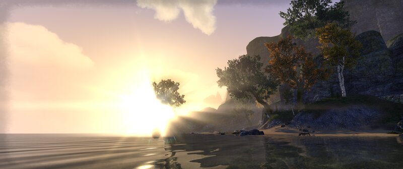 Sunset over Water — Yellow, Serene, 3d Render, Trees