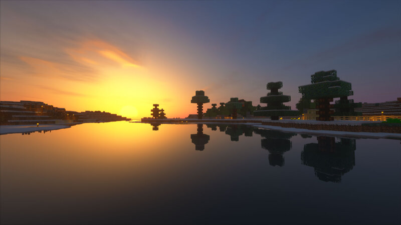 Sunset over Water — Yellow, Serene, Digital Art, Trees