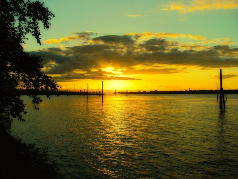 Sunset over Water — Yellow, Serene, Photograph, Clouds