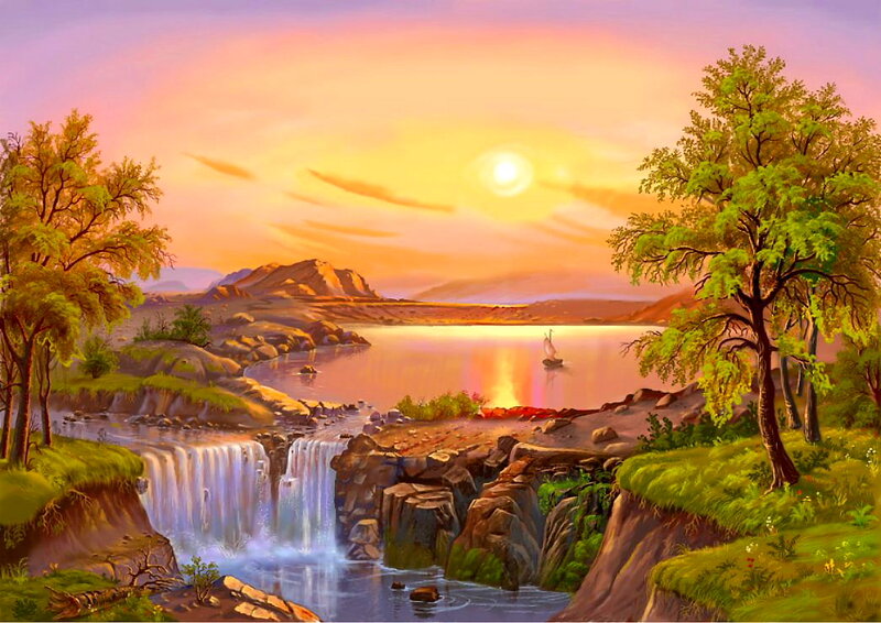 Sunset over Waterfall
