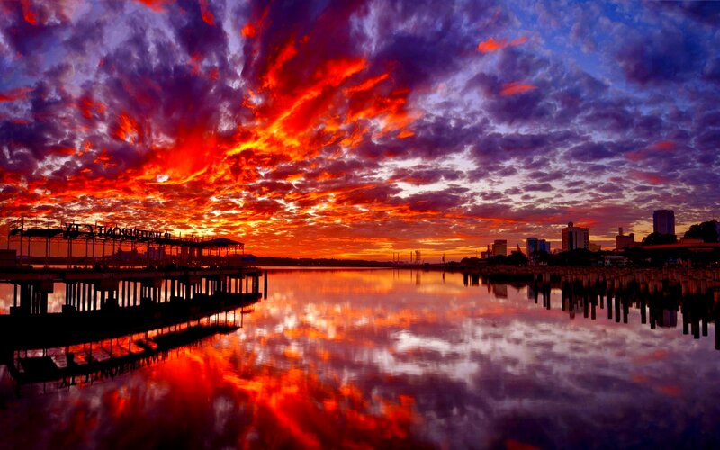Sunset over Waterfront — Red