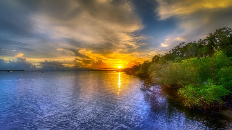 Sunset over Waterway — Blue