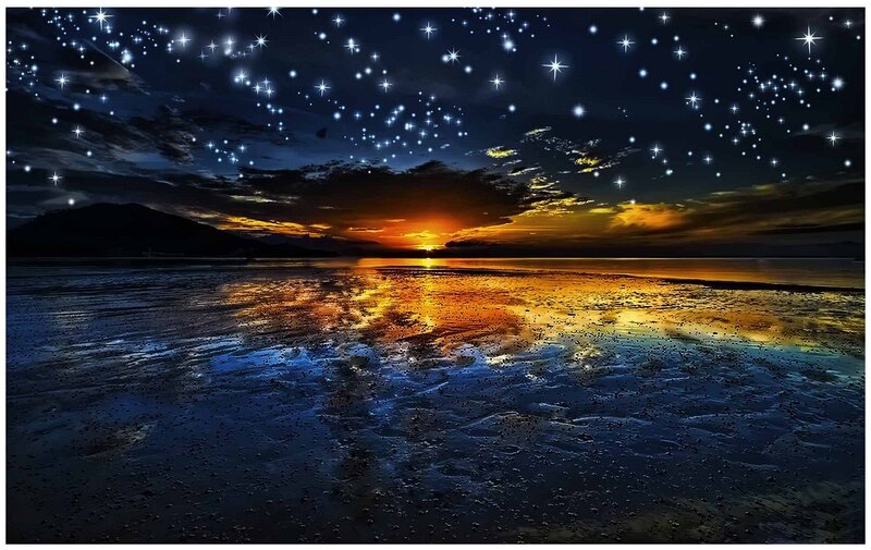 Sunset over Wet Beach — Blue, Serene